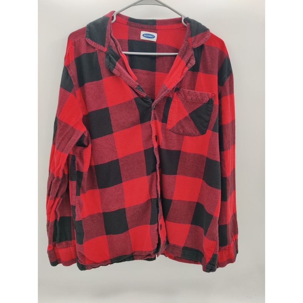 Old Navy Red Black Buffalo Plaid Flannel Button Down Shirt Womens Large L Cotton